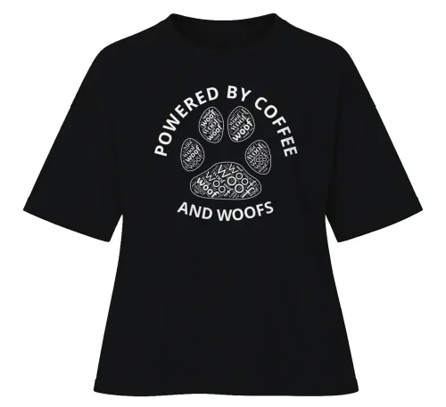 Powered By Coffee And Woofs | Oversized Drop Shoulder Tee