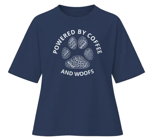 Powered By Coffee And Woofs | Oversized Drop Shoulder Tee