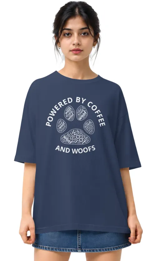 Powered By Coffee And Woofs | Oversized Drop Shoulder Tee