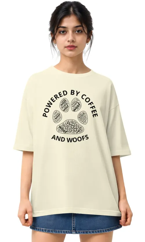 Powered By Coffee And Woofs | Oversized Drop Shoulder Tee